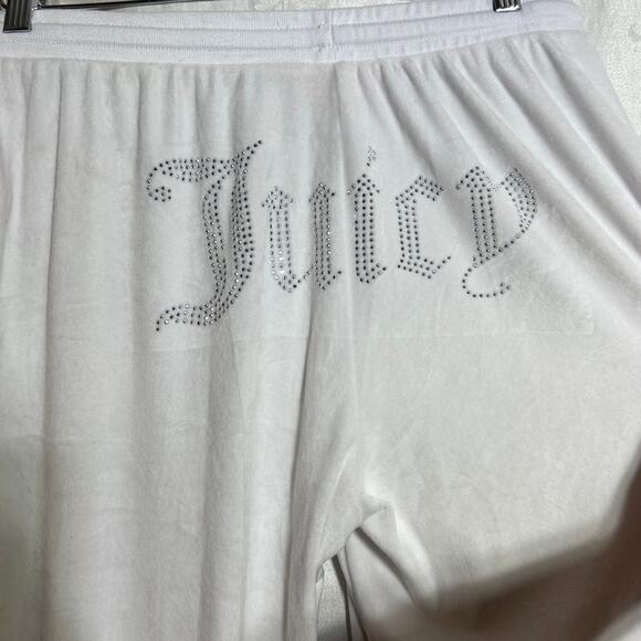 Juicy Couture Pants - Juicy Couture Velour Track Pants Large White Silver Rhinestone Spell Out Sleep